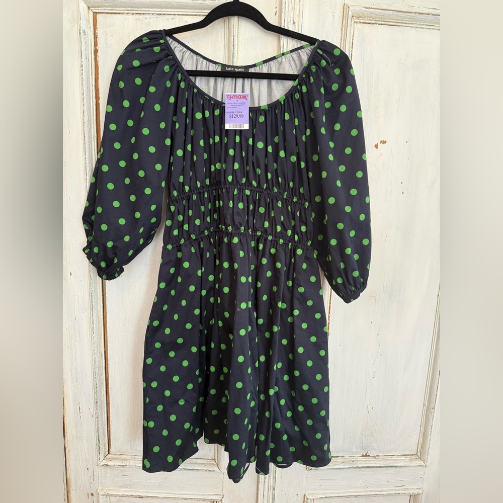 Kate Spade Navy dress with green polka dots NWT, size medium